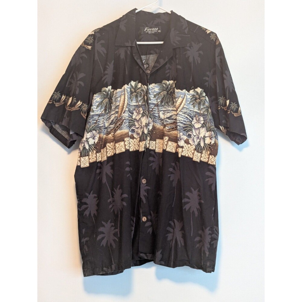 Favant Button Up Hawaiian Shirt Palm Tree Tropical Brown  XXL 2XL